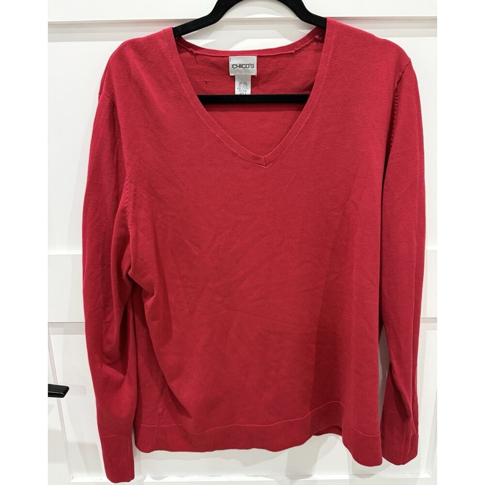 Chicos Top Womens 3 US Extra Large Red Long Sleeves V Neck Silk blend